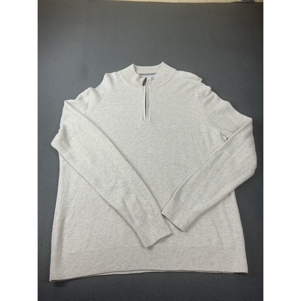 UNTUCKit Sweater Mens XL Gray Cotton Waffle-Knit 1/4 Zip Mock Neck Lightweight